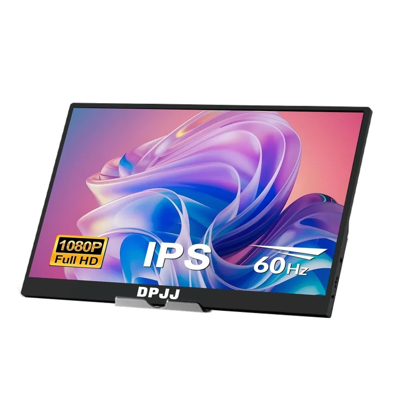 DPJJ Portable Monitor 15.6-inch 1080P USB-C HDMI Ultra Slim Travel Monitor with Kickstand for Laptop, PC, Mac Phone, PS, Xbox, Swich Gaming Monitor IPS Slim Zero Bezel