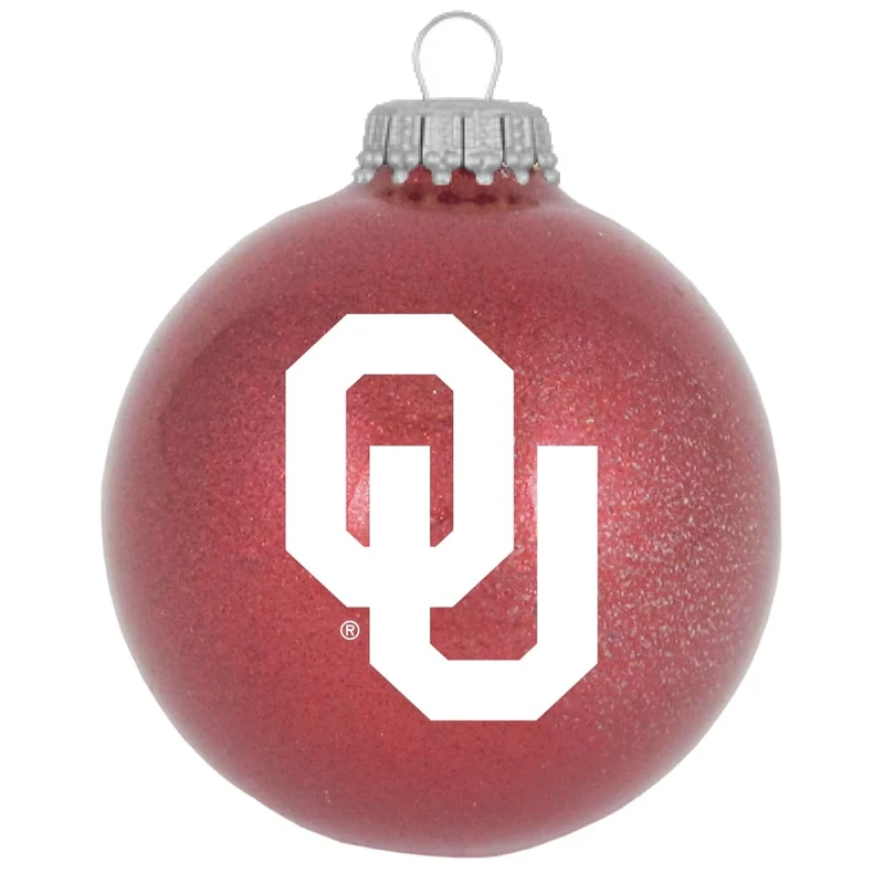 Oklahoma Sooners Sparkle Ornament, 3.25 Inch Blown Glass Christmas Ornament with Official NCAA Team Logo and Colors