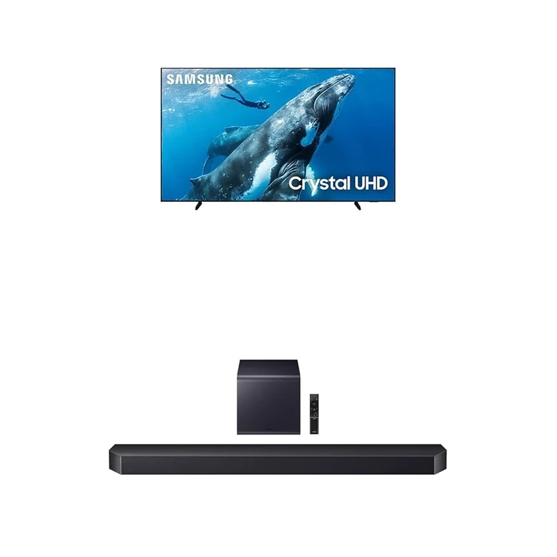 Samsung 98-Inch Class 4K Crystal UHD DU9000 Series HDR Smart TV, Object Tracking Sound Lite (UN98DU9000, 2024 Model) Q-Series Soundbar HW-Q900F 7.1.2 ch Subwoofer (2025 Model)