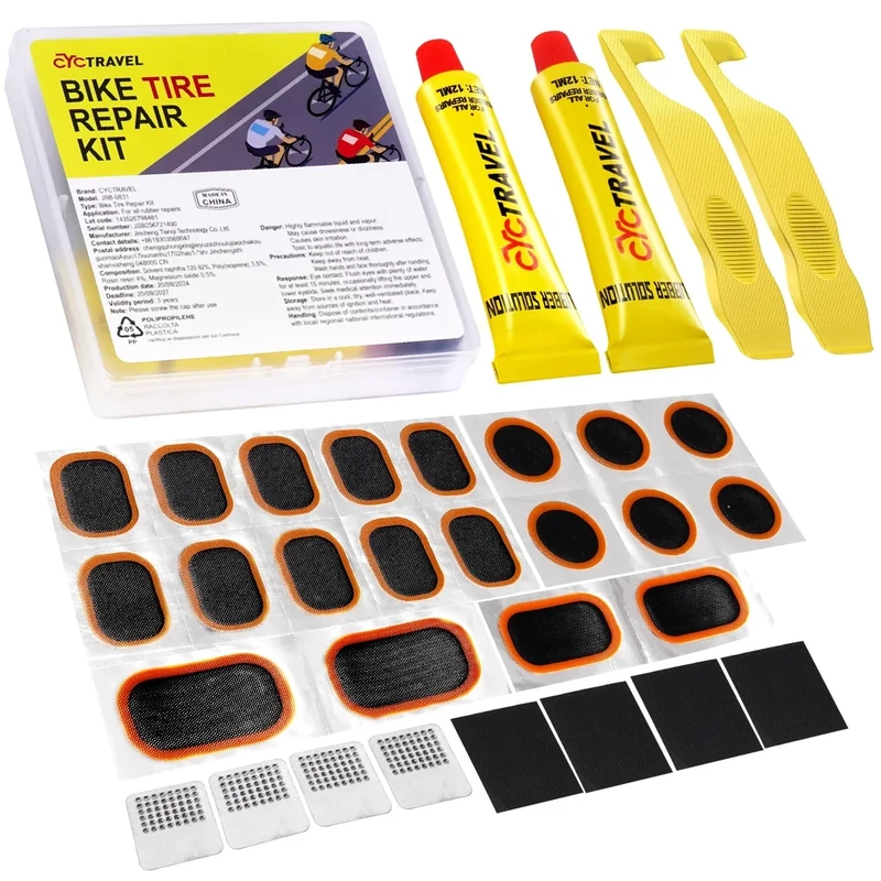 cyctravel Bike Tire Repair Kit, Bicycle Inner Tube Puncture Patch Kits with 20 PCS Vulcanizing Patches, User Manual, Metal Rasp and Tire Lever, Bike Patch Kit for Mountain and Road Bike