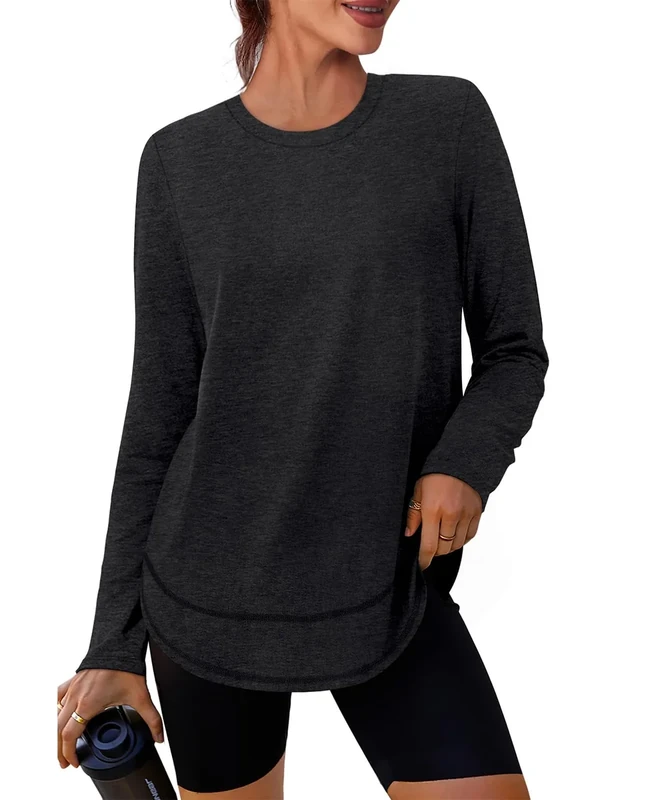 Long Sleeve Shirts Swim Rash Guard Athletic Tops Uv Sun Protection Clothing UPF Gym Hiking Golf Exercise Activewear Athleisure Black 2XL