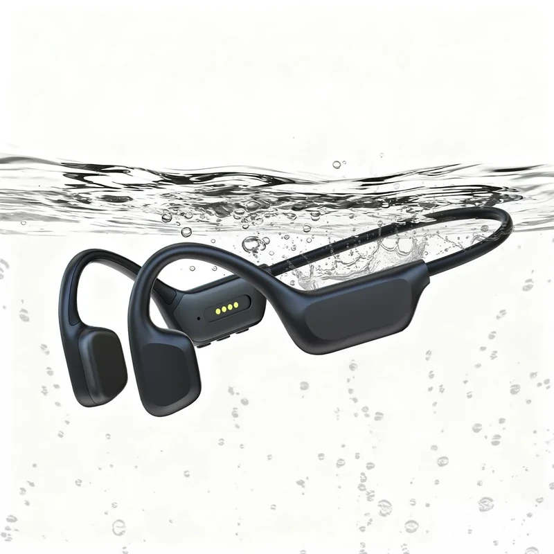 MARLALL Pearl Finish Swimming Headphones, IPX8 Waterproof Bone Conduction Headphones with Built-in MP3, Open Earphones Underwater Swim Earbuds with Bluetooth Sport Headsets for Swimming-Black