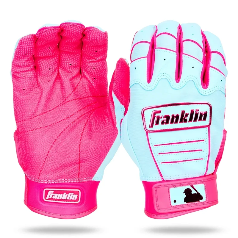 Franklin Sports MLB Baseball Batting Gloves - CFX Pro Adult + Youth - Baseball + Softball Pink/Carolina Blue, Adult X-Large