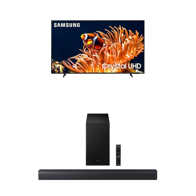 Samsung 75-Inch Class 4K Crystal UHD DU8000 Series HDR Smart TV (UN75DU8000, 2024 Model) B-Series Soundbar HW-B550F 2.1 ch DTS Virtual:X Soundbar with Subwoofer (2025 Model)