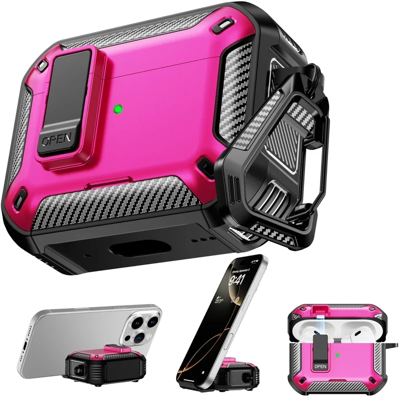 RFUNGUANGO AirPods Pro Case with Phone Stand & MagSafe - Black & Rose