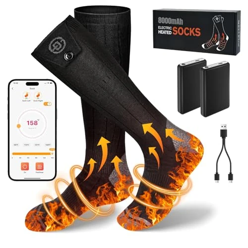 Starines Heated Socks for Men Women, Rechargeable Electric Socks Washable Foot Warmer for Ski Hunting, APP Control & Battery Operated Winter Socks for Skiing Fishing Cycling Skating Work Motorcycling