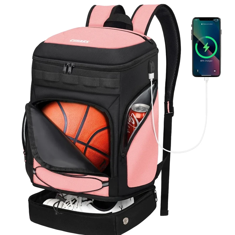 Ciihars Basketball Backpack Bag Large Sports Bag with Separate Ball holder & Shoes compartment, Best for Basketball, Soccer,Volleyball,Gym (Hot Pink)