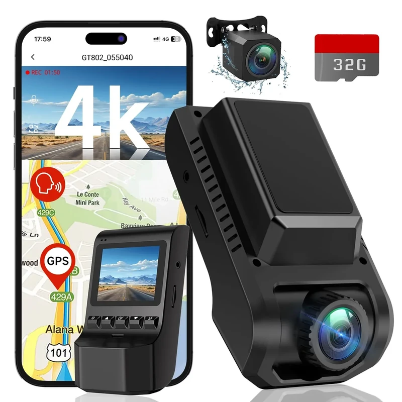 ECOMOMENT 4K Dash Cam - Front 4K, Rear 2.5K, Cabin 1080P (Purple)