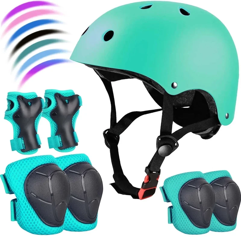 Kids Helmet Set Adjustable Helmet for Children, Boys, Girls and Teenagers Aged 8-14 Years with Elbow Pads Knee Pads Wrist Pads Children's Helmet Protection Set for SkateboardsRollerskates