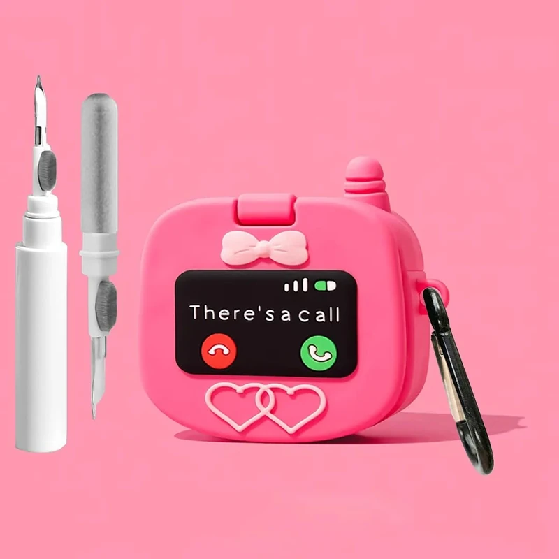 Cute Case for AirPods 4 Case Cover 2024 with Cleaner kit,Airpods 4 Cases Women Anti-Drop Silicone iPods 4 Earbuds Accessorie Charging Cases Girl Keychain for Airpods 4th Generation (Pink)