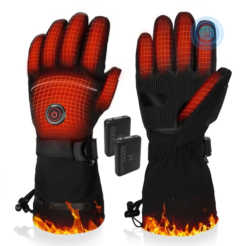 PEKWZIZ Heated Gloves, 5V 6000mAh Rechargeable Heated Gloves for Men Women, Waterproof & Upgrade Non-Slip Electric Heating Glove for Motorcycling, Hunting, Skiing, Outdoor Work (Black-EU, Medium)