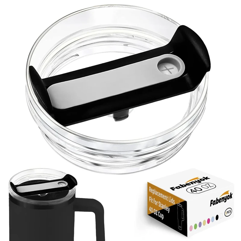 40 OZ Tumbler Lid Replacement Fit for Stanley Cup, 1 Pack Replacement Lids, Spill Proof Tumbler Covers for Stanley Cup Accessories (Clear - Black)