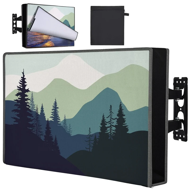 Basumee Outdoor TV Cover 36 to 39 inch Waterproof Weatherproof TV Cover for Outside Half-covered Front with Double Waterproof Zipper 600D Thick Fabric TV Enclosure Protectors For Outdoors, Blue Green
