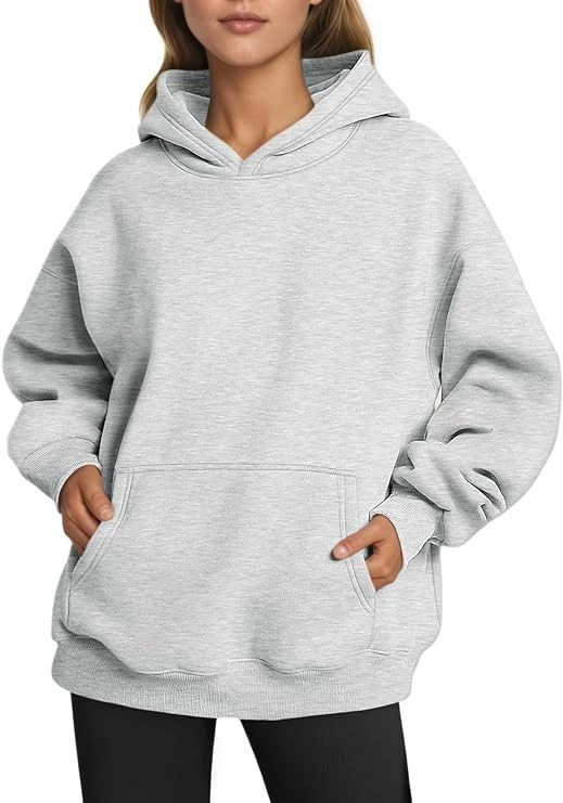 IRIVOSEY Hoodies for Women Oversized Casual Plain Fleece Sweatshirts Long Sleeve Warm Sweaters Pullove Fall Fashion Outfits Winter Clothes Y2k Hoodie (Grey,3X-Large)