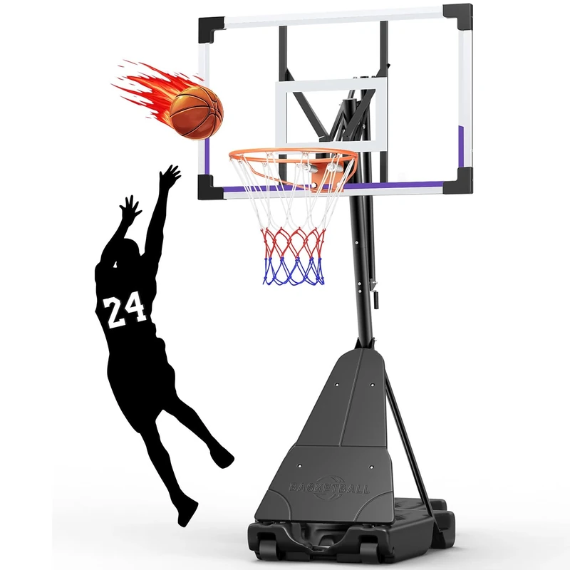 TONBUX Basketball Hoop Outdoor 48 Inch Shatterproof PC Backboard, 5.25-10FT Stepless Adjustable Height, Portable Basketball Hoop for Kids/Teens/Adults in Backyard, Driveway and Indoor