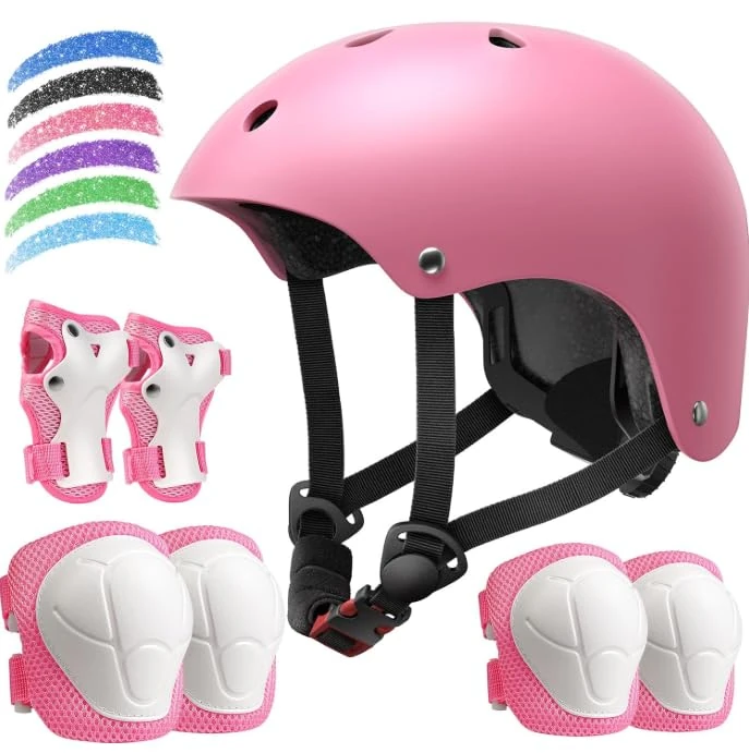 Kids Bike Helmet Set, Adjustable Helmet for Ages 3-14 Year Boys Girls, Pad Set with Knee and Elbow Pads for Bike, Roller, Skating, Scooter, Longboard and More Sports