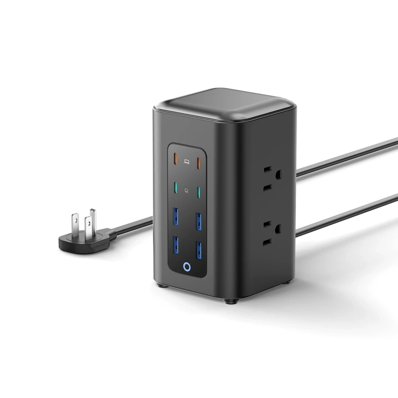 TenTrend Power Strip Tower - 6 AC Outlets, 8 USB, 2000J Surge, 5FT