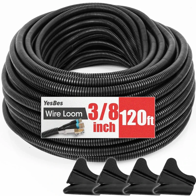 120 FT Wire Loom 3/8 Inch, Split Wire Loom Tubing Wire Conduit, Wire Protector Tubing – Black