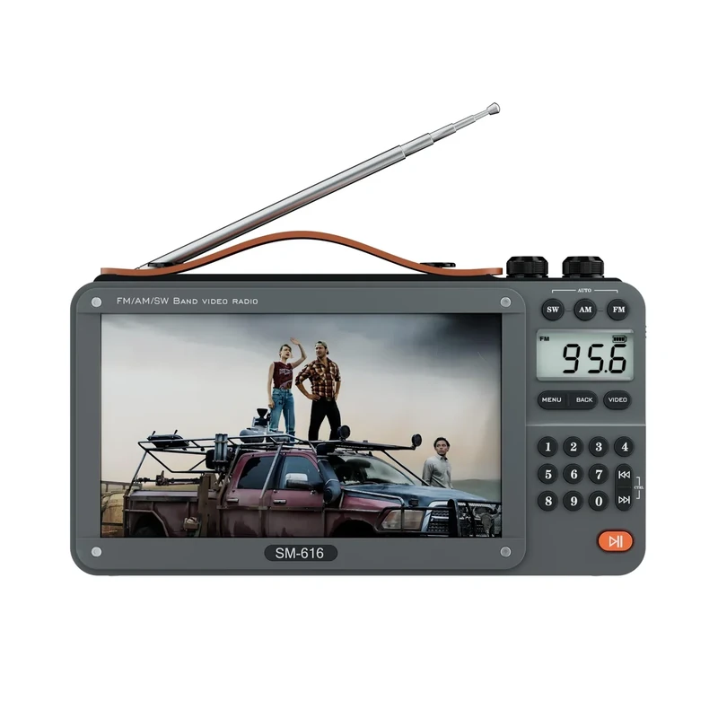 720P 7Inch Screen AM FM Movie Video Radio with Bluetooth Speaker, Rechargeable Digital Shortwave MP3 MP4 Player Radio, Support USB/Micro SD Card, Loud Speaker and Headphone Jack (NO TV)