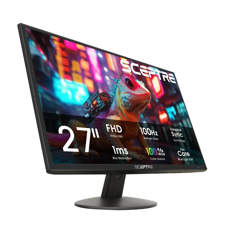 Sceptre New 27-inch Prime Monitor 100Hz HDMI x2 VGA 1ms 99% sRGB Eye-Care Build-in Speakers, Machine Black 2026 (E275W-19203R Series)