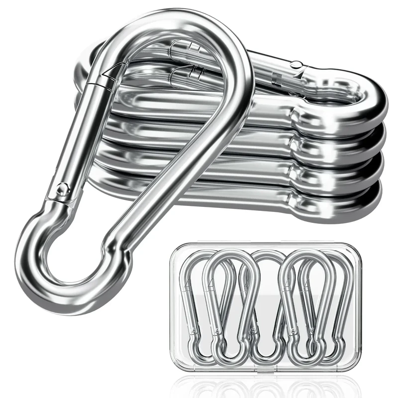 sprookber 316 Stainless Steel Carabiner Clip, 1.9 Inch Marine Grade Heavy Duty Spring Snap Hook for Outdoor, Boat, Hammock - Set of 5