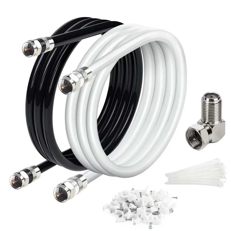 Elecan 3ft RG6 Coaxial Connectors 2 Pack - 3GHz, O-Ring & Ties