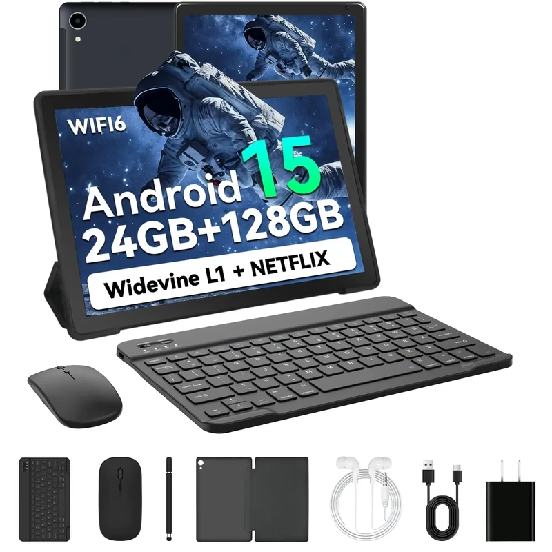 HiGrace Android 15 10" Tablet 24GB+128GB WiFi6 BT5.4 Keyboard