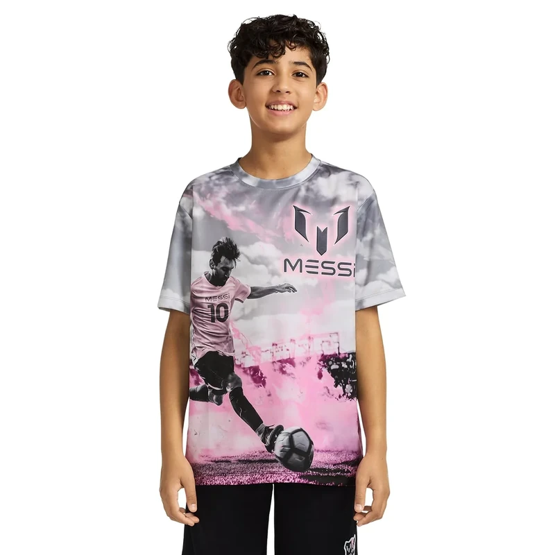 Messi Boys' Lifestyle Short Sleeve Top, Slim-Fit Shirt with Logo, Comfortable, Messi Field Score Tee, 8