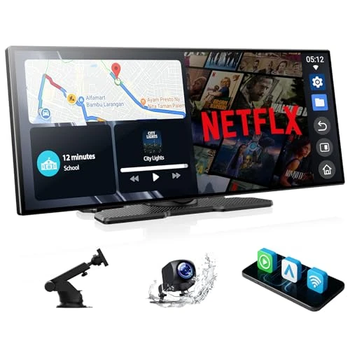 Volam 11'' Wireless Carplay Screen for Car Built-in Net-Flix YouTube Apps, Portable Touchscreen Car Stereo with Android Auto, Backup Camera, OTA Updates, Bluetooth, Voice Control, GPS Navigation,FM