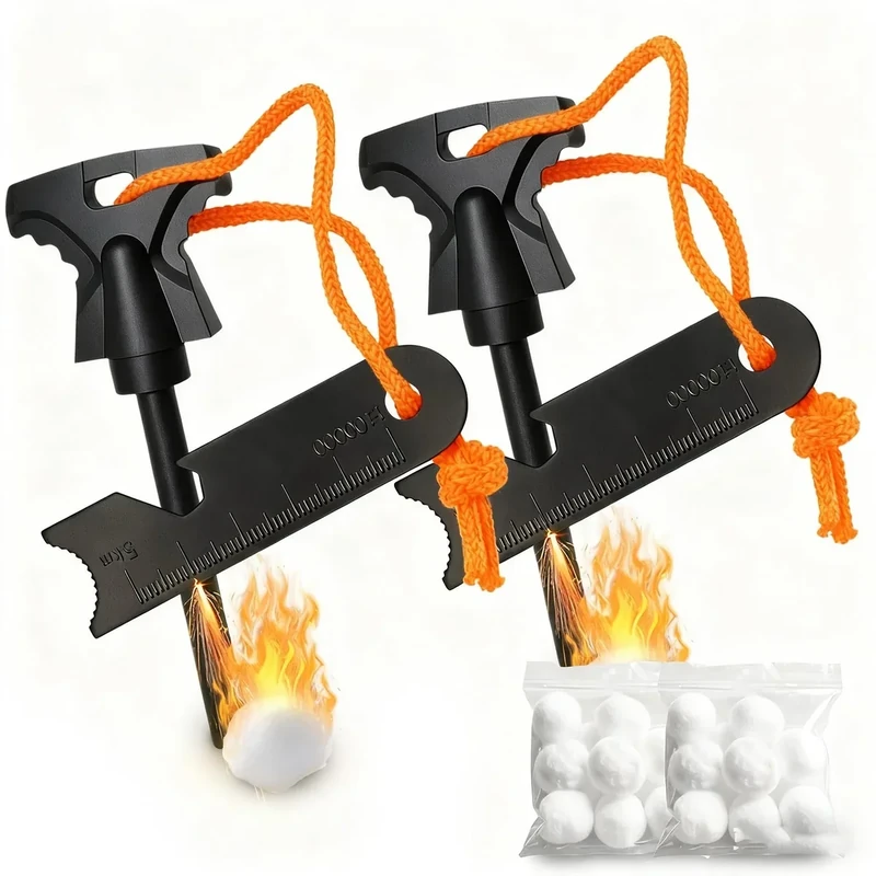 2PCS Magnesium Fire Starter with Striker, High Temp Magnesium Rod, Ferro Rod Fire Starter Survival Tool with 20Pack Waterproof Tinder and Steel Fire Striker for Camping, Hiking and Emergency (Orange)