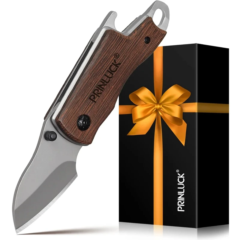 Gifts for Men Him Dad Christmas Stocking Stuffers, Wood Folding Knife, Stocking Stuffers for Men Christmas Birthday, Everyday Carry Knife for Daily Use Camping Hunting Fishing Hiking, EDC Box Cutter