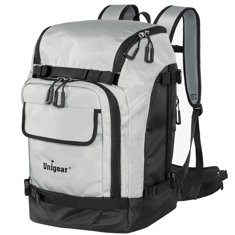 Unigear Ski Boot Bag, 70L Ski Boot Travel Backpack for Ski Helmet, Goggles, Gloves, Skis, Snowboard & Accessories（Silver Gray）