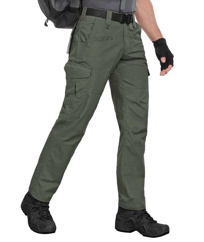 Zoofly Work Pants for Men Ripstop Water Proof Cotton Mens Work Pants with Multi Pockets Outdoor Hiking Pantalones Hombre Army Green 32W*32L