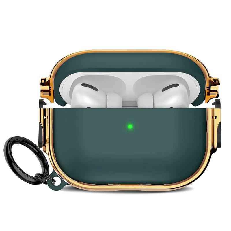 Maxjoy for Cute Airpods Pro 2 case with Safety Lock,Compatible Airpods Pro Case 2nd/1st Gen,Compatible Plating Solid Color AirPods Case Cover for Men Women Girly with Keychain-Green
