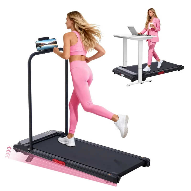Walking Pad with Handle Bar and Incline, 3.0HP Electric Portable Small Treadmills with Incline for Home Small Spaces, 0.6-7.6MPH Compact Walking Pads Treadmill with Handles, 350LBS