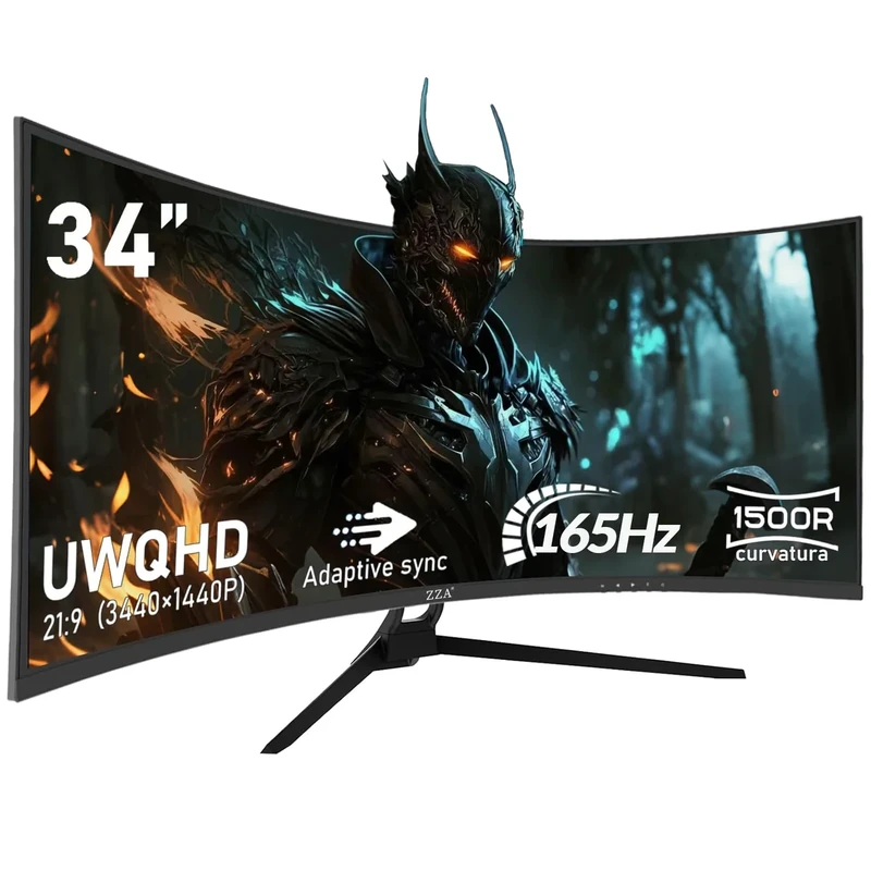 ZZA Ultrawide 34 Inch Monitor,PC Screen 165hz 1500R WQHD 3440x1440,Computer Gaming Monitors 1500R Curved VA Panel AMD FreeSync Premium| HDR10|99% sRGB |1ms| Borderless Design|VESA