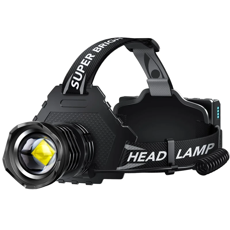 AKNEAR Rechargeable LED Headlamp Super Bright, 99000 High Lumens Head Lamp Zoomable, 25Dys+ Runtime & 12 Mode & Lightweight Comfort & 125° Adjustable IPX-7 Waterproof Head Light for Outdoor,Hardhat