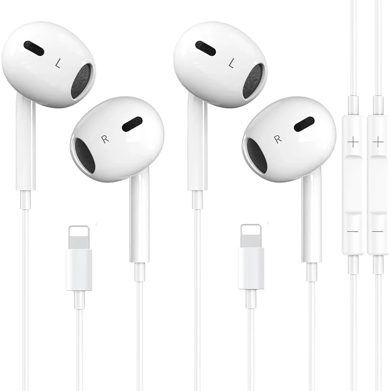 2 Packs Wired Headphones for iPhone Earbuds with Built-in Microphone & Volume Control HiFi Stereo Noise Reduction Earphones Compatible with iPhone 14/13/12/11/XR/XS/X/8/7/SE All iOS, Plug and Play