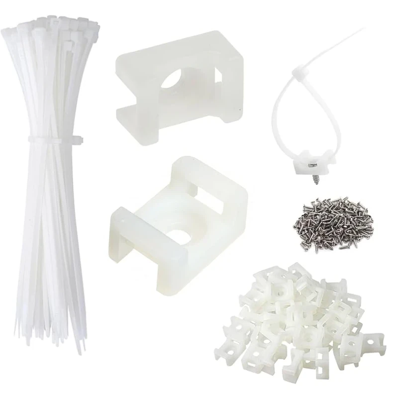 Cable Zip Tie Mounts Kit - 60 Set Wire Cable Clips Organizer Holders with 8" Cable Ties, Saddle Type Mounts Base and Tapping Screw