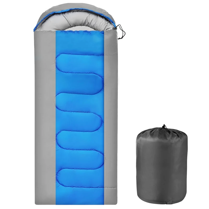 OBTANIM Sleeping Bags Portable Waterproof Camping Sleeping Bag for Adults Kids 4 Seasons Cold Weather or Warm Backpacking Hiking Travel Indoor Outdoor Use (Grey and Blue)