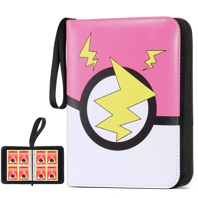 FAMOMI Card Binder 4-Pocket, Trading Card Collector with 50 Removable Sleeves, 400 Cards Pocket Portable Album Holder Book-Pink