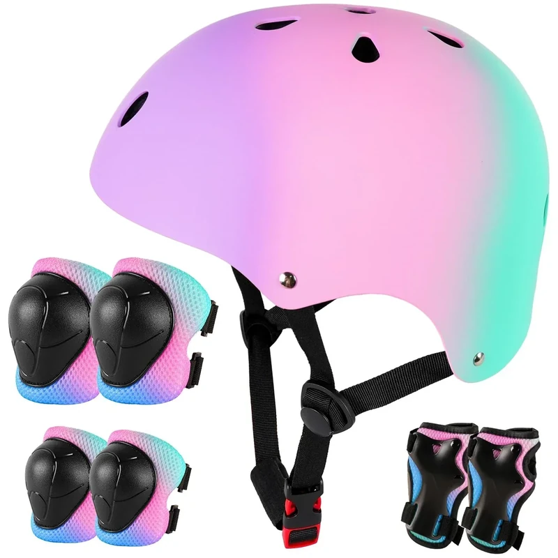 Kids Bike Helmet for 3-5-8-14+ Age Girls and Boys, Kids Helmet with Knee Pads Elbow Pads Wrist Guards,Ventilation Multi-Sport Scooter Roller Skate Rollerblading Skateboarding Climbing Cycling