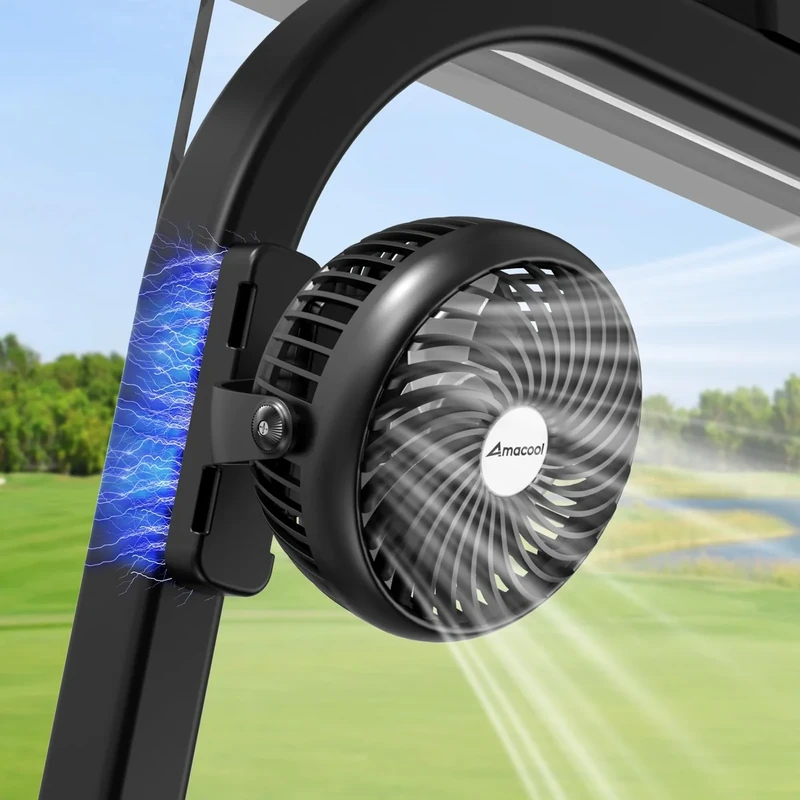 AMACOOL Magnetic Golf Cart Fan Compatible with EZGO Club Car Yamaha, 5000mAh Rechargeable Portable Fan with 3 Powerful Wind Speeds, 40HRS Running, Golf Cart Essential Accessories