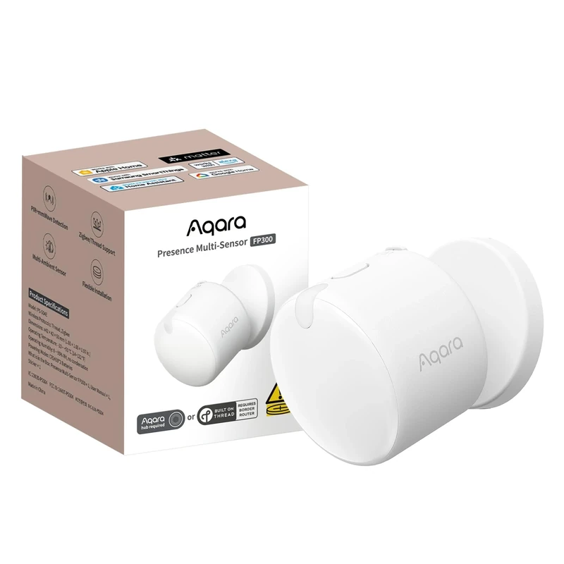 Aqara Presence Sensor FP300 Wireless 5-in-1 Motion Sensor with mmWave, PIR, Light, Temperature & Humidity Detection, Thread & Zigbee, Supports HomeKit, Home Assistant, Alexa, Google Home