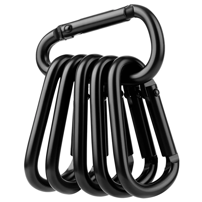 Booms Fishing CC2 Carabiner Clip, Small Carabiner Keychain, Multi-use Aluminium D Ring Caribeener Clips, 6pcs 1.5inch Black
