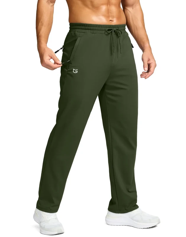 G Gradual Men's Fleece Lined Pants with 3 Zipper Pockets Water Resistant Winter Warm Hiking Pants Athletic Sweatpants for Men(Olive Green,2XL)