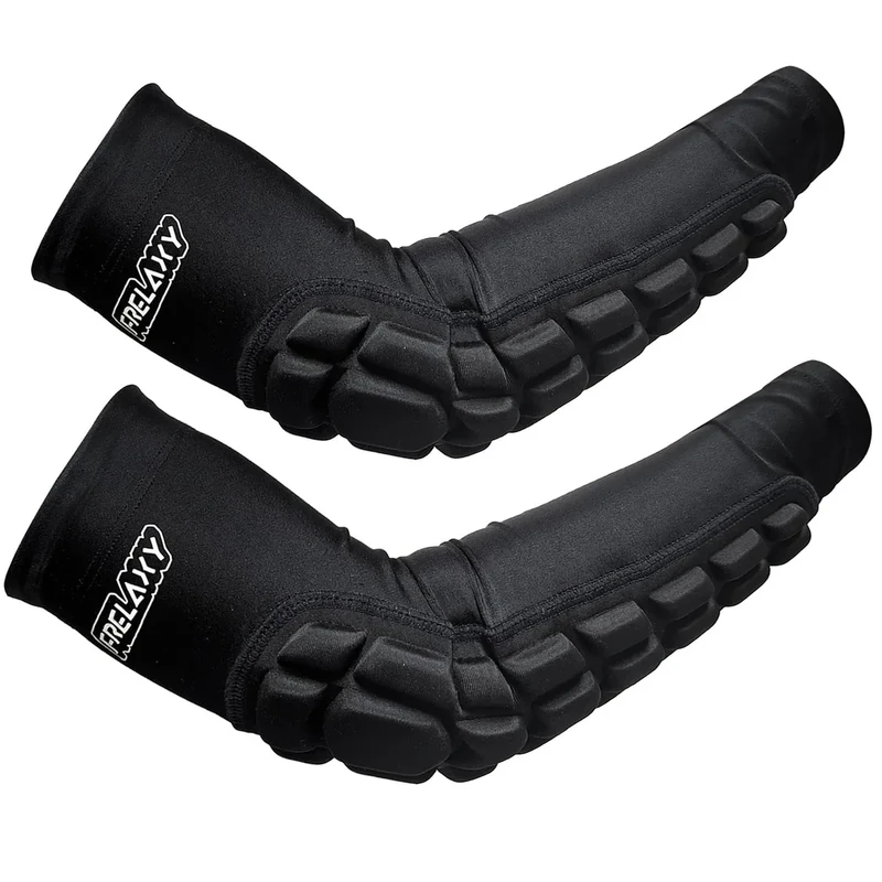 Frelaxy Padded Elbow Forearm Sleeves 2 Pack Compression Crashproof Arm Pads for Football Basketball Volleyball Soccer (Black, L)