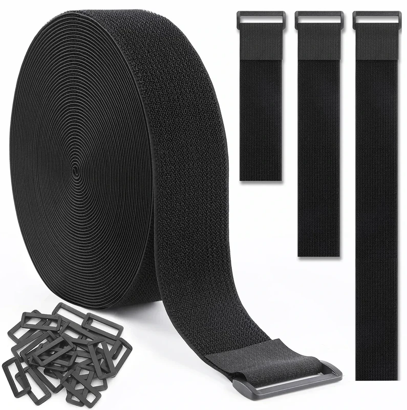 GDSZ LAERSI 1.5In x 20Ft Cinch Straps Nylon Heavy Duty with 25 Buckles, Cut to Length, Black Hook and Loop Straps, Reusable Long Cable Ties for Storage and Cord Organizer - Image 1