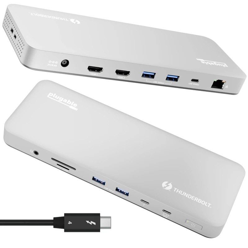 Plugable Thunderbolt 4 Dock for M4 MacBook Air & M5 Pro: 100W Charging Driverless Laptop Docking Station with 4K HDMI Dual Monitor or Single 6K, 6X USB, SD, Ethernet, Thunderbolt Certified (TBT-UDM)