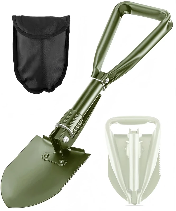 PLACHIDAY Digging Shovel - 24'' Lightweight Folding Shovel High Carbon Steel Portable Digging Trowels for Outdoor Camping Backpacking Hiking Car EmergencHome Garden (Olive)